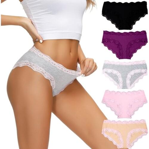 2020 new cotton women panties set 5pcs/lot low rise women briefs solid color with lace bow sexy lingerie soft womens underwear