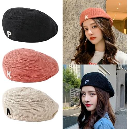 2021 Fashion Orange Beret Letter Logo Knitting Cap Winter and Autumn France Hat For Women Street Accessories