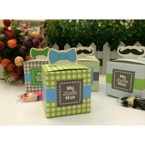 250Pcs/lot Cheapest Baby shower favor of "My Little Man" baby Favor Box for baby birthday gift and party favor gift box 4colors