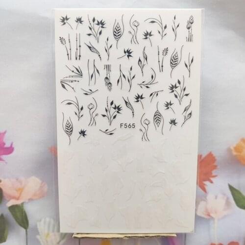 3D Nail Sticker Interesting Design Nail Foil Glue Stickers Black Geometry Line Leaf Stickers for Manicure Nail Art Decoration