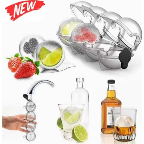 4 Ice Balls Maker Round Sphere Tray Mold Cube Whiskey Ball Silicone DIY Mould