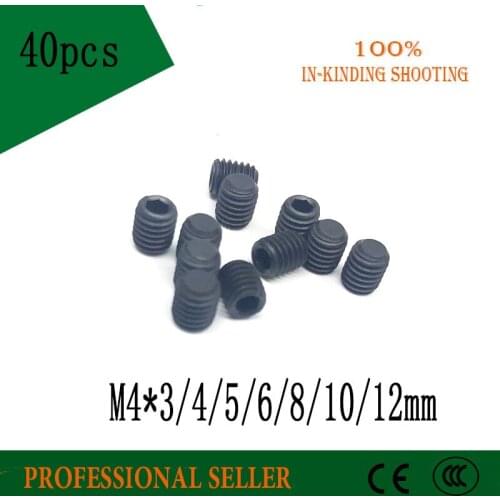 40PC M4*3/4/5/6/8/10/12 DIN913 Black Carbon Steel Metric Thread Grub Screws Flat Point Hexagon Socket Set Screw Headless Bolt