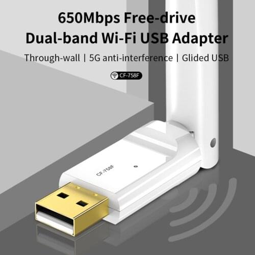 650Mbps WiFi Adapter Receiver 5.8/2.4GHz Dual Band WiFi Dongle with Antenna USB 2.0 Wireless Network Adapter For Window 7/8/10