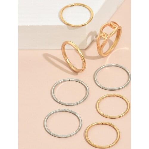 ALYXUY 8Pcs Fashion Punk Metal Circle Twist Joint Ring Set Retro Geometric Gold Silver Color Minimalist Charm Ring Jewelry Gift