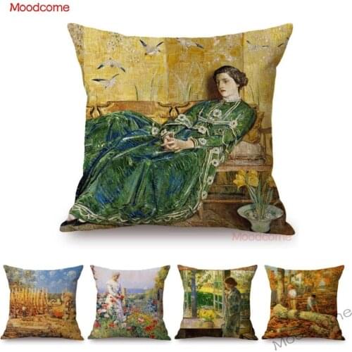 Frederick Childe Hassam American Impressinist Oil Painting Girl Ladies Portrait Home Decoration Pillow case Linen Cushion Cover