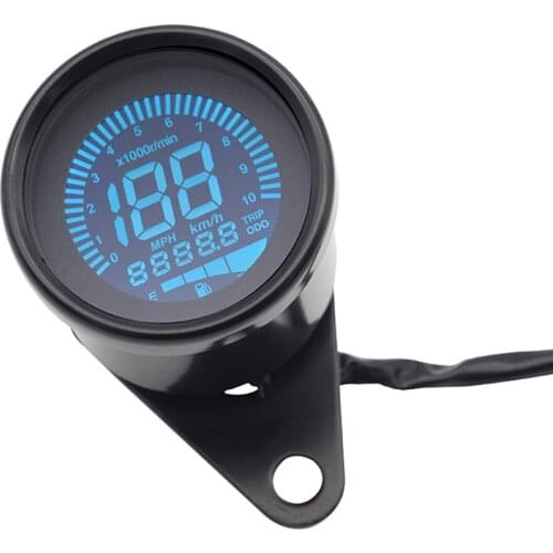 Digital Motorcycle Speedometer 7-Color LED Backlight LCD Odometer Tachometer Oil Level Meter 12V Universal Metal Instruments