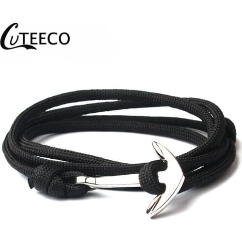 CUTEECO New Anchor Bracelets Men Charm 550 Survival Rope Chain Paracord Bracelet Male Wrap Sport Sliver Hooks Gifts For Men