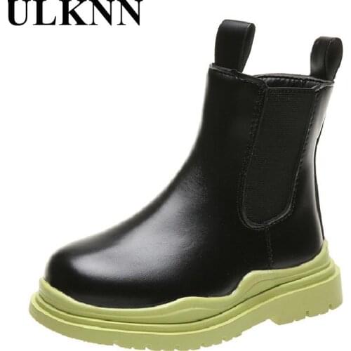 Childrens Martin Boots 2021 New Girls Winter Purple Velvet Little Girl Stage Short Boots Kids Flats Black Leather Pipe Boots