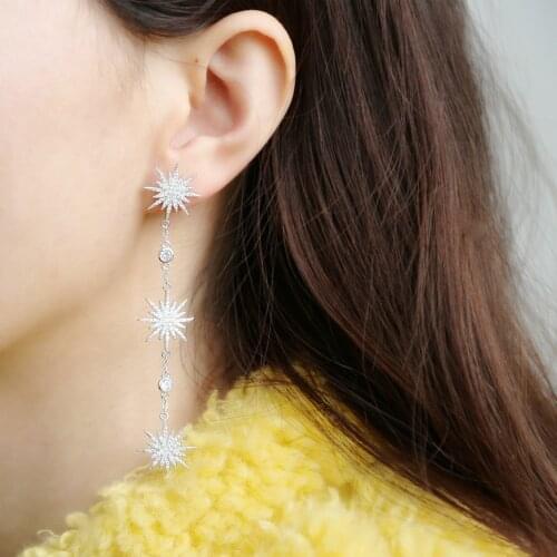 New design long snow stud earrings for women lady fashion shiny rhinestone ear brincos luxury jewelry for luck girl engagement