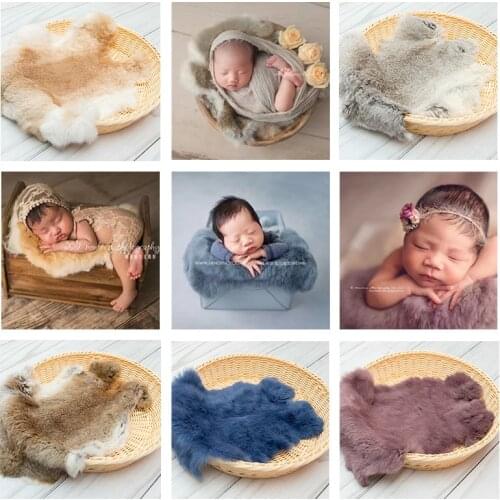 Newborn Photography Blanket Natural Irregular Fur Basket Filler Rabbit Soft Posing Fabric Fur Baby Layering Wool Mat Baby Props