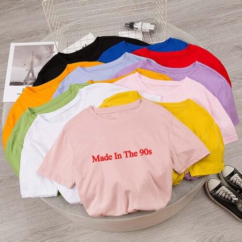 Cotton Made In The 90s Letter Harajuku T Shirt Womens Kawaii Pink Top Women 2021 Kpop T-shirt Short Sleeve Graphic Tee Femme