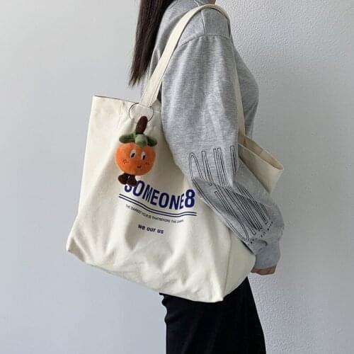 Women Canvas Bag Large Capacity Tote Letter Ins Shoulder Bags Handbag Eco Cotton Cloth Fabric Fashion Shopping Bags For Girls