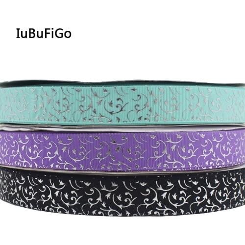 [IuBuFiGo] Silver Foil Ribbon Printed Grosgrain Ribbon Flower For DIY Craft Bow Packing Gift Decoration 7/8"(22mm) 10yard/lot