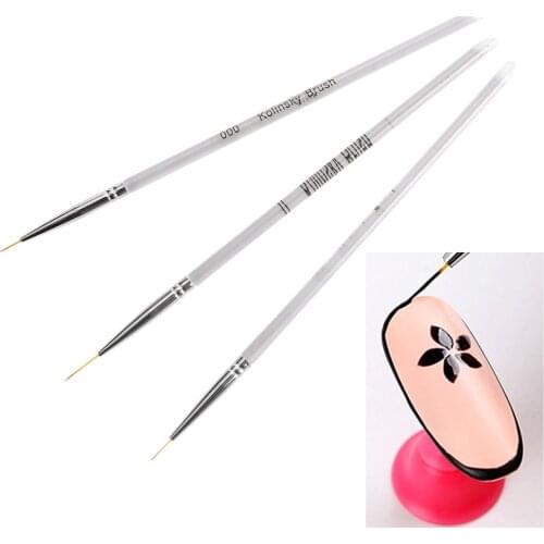 3Pcs Nail Art Brush Crystal Acrylic Thin Liner Drawing Pen Painting Stripes Flower 2 side French Design Nail Art Manicure Tools