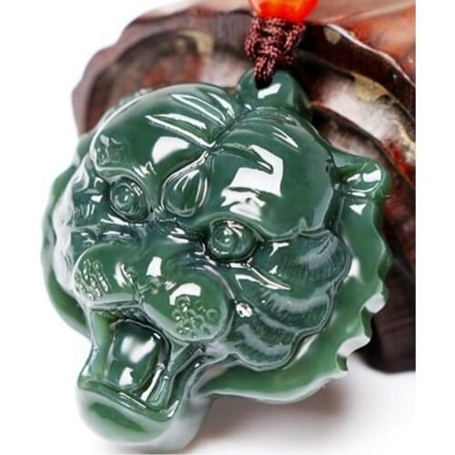Certificate Chinese Natural Hetian Jade Tiger Head Pendant Necklace Hand-Carved Charm Jewelry Men Lucky Gifts Amulet Hot
