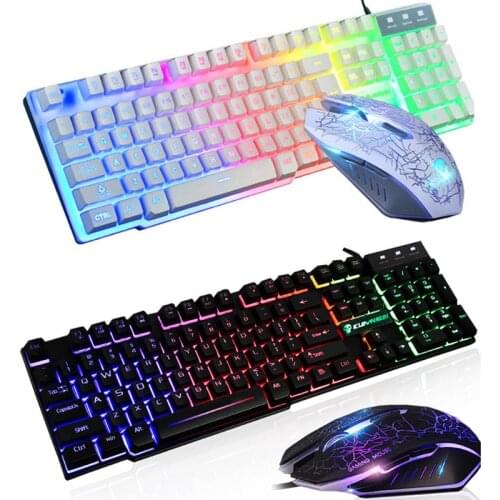 1Set T6 Rainbow LED Backlit Multimedia Ergonomic USB Wired Gaming Keyboard Wired Mouse and Mouse Pad for PC Laptop Computer