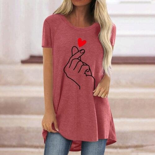 5xl Plus Size Summer Tops For Ladies 2021 Summer Women Fashion Casual Heart Print Loose Short Sleeve Shirt Top Pullover Blouse