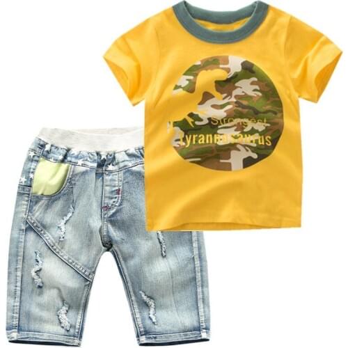 Baby boys summer clothes newborn children clothing sets for boy short sleeve t-shirts + jeans cool denim shorts suit