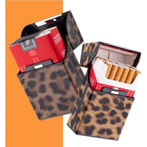 Leopard Fashion Leather Cigarette Box for Men Woman Smoking Accessories Button Design 4 Colors