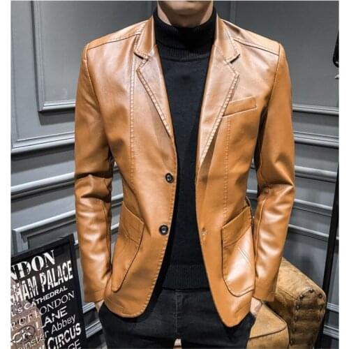 Fashion Mens Pu Leather Jackets Kpop Style Autumn Jacket Biker Faux Leather Coats Wine red Black Overcoats Coats Plus Size S-5XL
