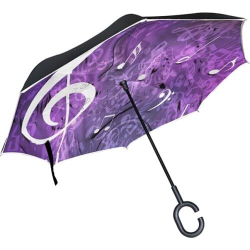 Music Note Windproof Inverted Folding Double Layer Reverse Chuva Umbrella Women Self Stand Rain Protection C-Hook Hands For Car