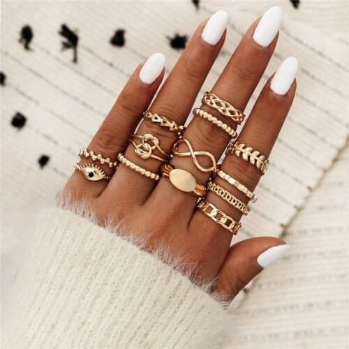 Modyle Vintage Bohemian Leaves Arrow Flower Knuckle Joint Rings Set For Women Gold Finger Rings Wedding Jewelry