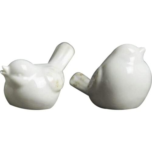 2pcs Bird Shaped Desktop Decoration Porcelain Crafts Bird Figurines Adornment Desktop Decoration (White, Open Beak, Close Beak)