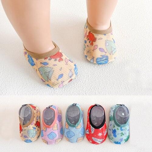 New Summer Home Use Toddler Baby Socks With Rubber Soles Baby Girl Infant Anti Slip Socks Cartoon Mesh Breathable Sox Sokken