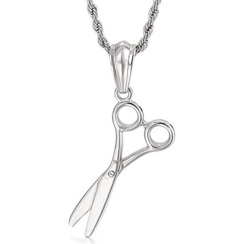 Personalized new necklace European and American simple and creative scissors mens titanium steel pendant