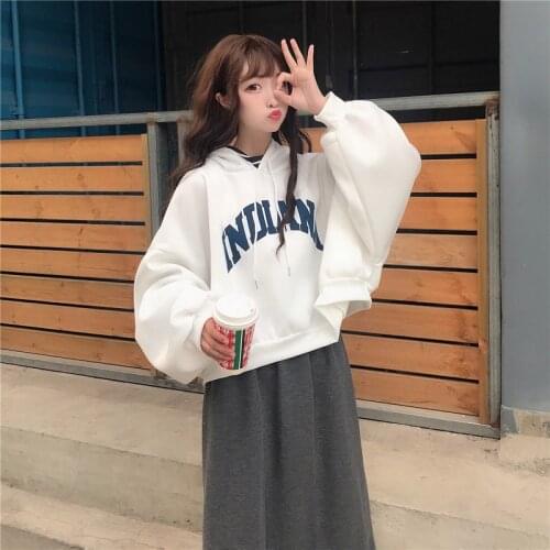 Autumn New Women Oversize Thick Plus Velvet Loose False Two-piece Letter Print Female Streetwear Casual Simple Trendy Hoodies