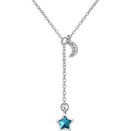 Sweet fresh personality simple wild student style blue stars moon shape for women silver plated necklaces SE080