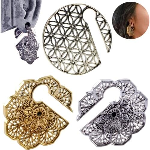 PAIR Tribal Antique Vintage Mandala Flower Keyhole Ear Weights Stretched Lobe Earrings New Design Expander for Women