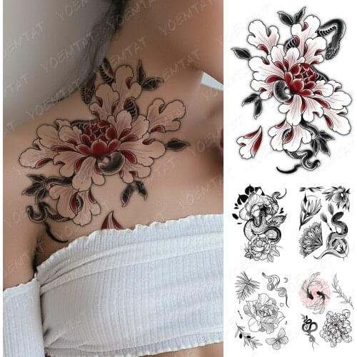 Waterproof Temporary Tattoo Sticker Dark Old School Snake Flower Flash Tattoos Black Henna Body Art Arm Fake Tatoo Women Men