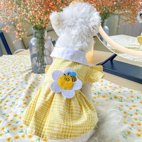 Summer Yellow Bee Pet Dog Princess Shirt Dress For Small Puppy Sweet White Collar Cat Skirt Yorkies Mascotas Clothes ropa perro