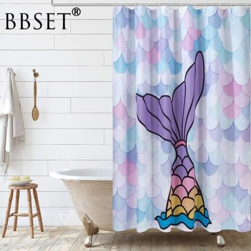 Cartoon Mermaid Shower Curtain Purple Mermaid Tail Pattern Waterproof Multi-size Douchegordijn Bathroom Decor with 12 Hooks