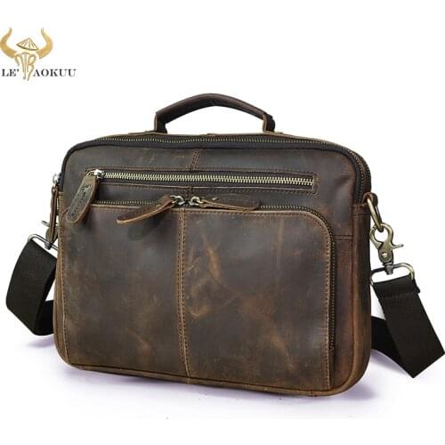 Thick Crazy Horse Leather Male Vintage Horizontal Tote Messenger bag Design Satchel Cross-body bag 9.8" Tablet Case For Men 8059