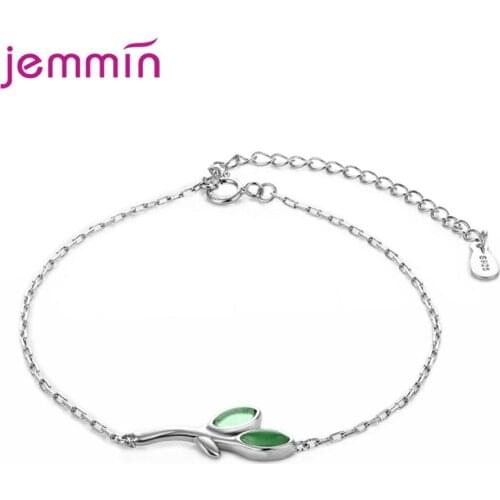 Genuine 925 Sterling Silver Pendant Bracelet Little Green Leaves Shape Pendant Lovely Fashion Jewelry Gift For Wife/Daughter