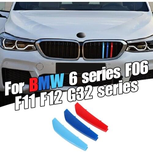 Dropship 3pcs Car 3D M Styling Front Grille Trim Bumper Cover Strip Strips Stickers Cover for BMW 6 Series GT G32 F06 F12