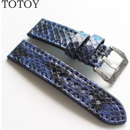 Hand Python Leather Watchbands 20MM 22MM 24MM 26MM Retro Blue Leather Watchbands , Suitable For PAM0441 Fast Delivery