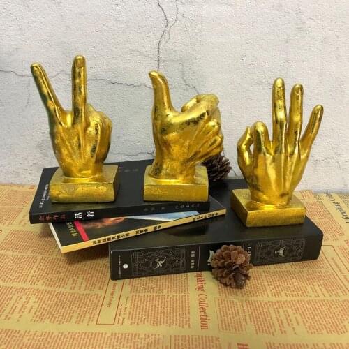 Gold Resin Hand Gesture Desk Statues Finger Sculpture Decor - for Living Room Bedroom Office Desktop