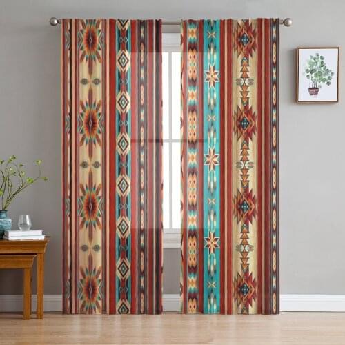 Bohemian Art Geometric Graphics Tulle Curtains for Bedroom Modern Voile Curtains Home Decoration Window Curtains
