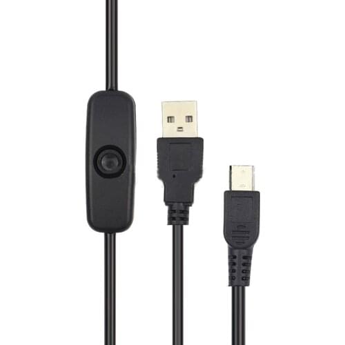 USB to Micro USB Charger Adapter Power Cable with On/Off Switch for Raspberry Pi Black folded Appearance 1 Meter Length