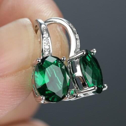Green/Clear/Blue Oval Cubic Zirconia Drop Earrings Women Graceful Female Jewelry Party Gorgeous Wedding Anniversary Gift