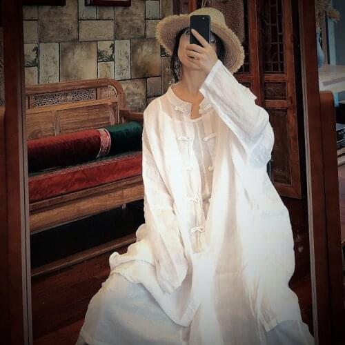 Women Solid Color Sunscreen Ramie Blouse Long Tops Ladies Vintage Thin Ramie Shirt Female 2020 Summer Autumn Ramie Blouses