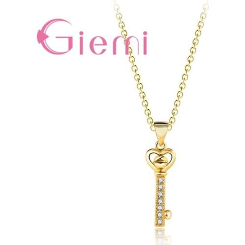 Top Quality 24K Gold Heart Key Shape Women Wedding Pendant Necklace Lovely 925 Sterling Silver Wholesale Female Jewelry