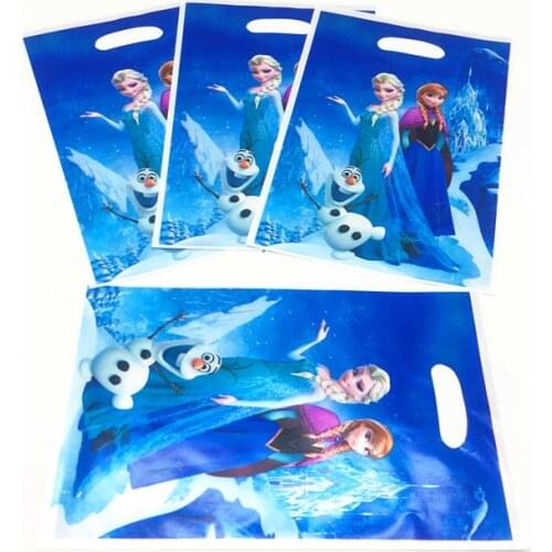 Disney Frozen Princess Elsa Anna Theme Plastic Bag Loot Bag for Candy Jewelry Birthday Small Gift Bag Decoration Supply 10pcs