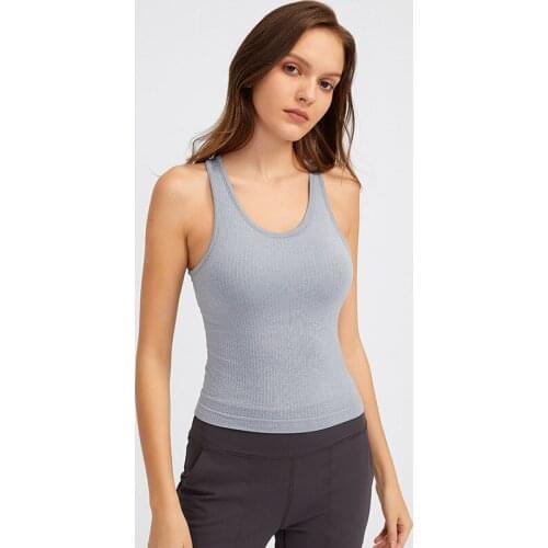 2021 New Ribbed Beauty Vest Containing Chest Pad Seamless Women Sports Tank Tops Crop Top Fitness Yoga Wear Casual Running Vest