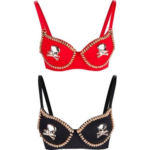 Punk Gothic Bralette Gold Skull Stud Brassiere Sexy Bras For Womens Underwear Burlesque Push Up Bra Pirate Sujetador Lingerie