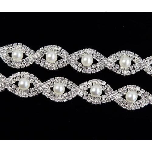 10Yards Rhinestone Chain Sewing Trim Flat Pearl Chain String Beads Diy For Wedding Dress Jewelry decoration