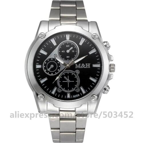 100pcs/lot MH Watches Stud Scale Three Eye Watch Strap Steel Belt Watch for men Gifts Fashion Style Watches High End